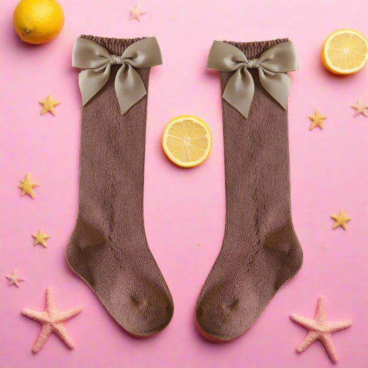 Baby Kid Girls Solid Color Bow Accessories Socks