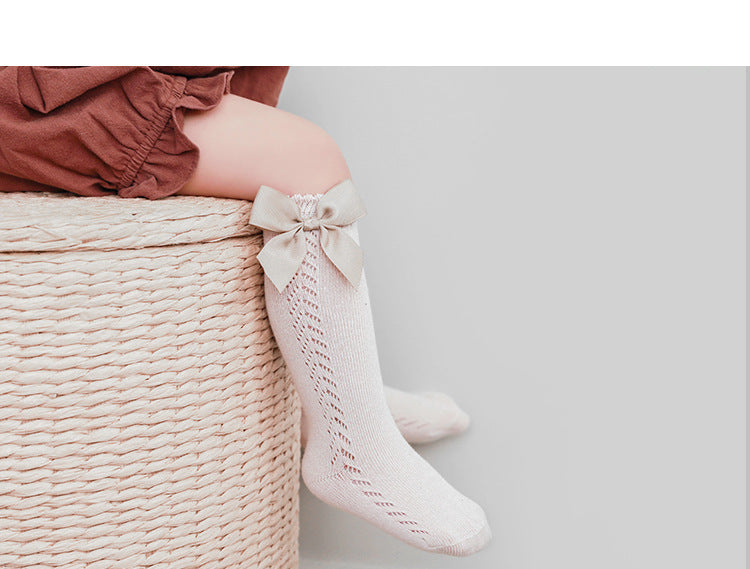 Baby Kid Girls Solid Color Bow Accessories Socks