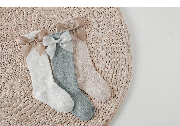 Baby Kid Girls Solid Color Bow Accessories Socks