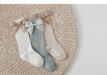 Baby Kid Girls Solid Color Bow Accessories Socks