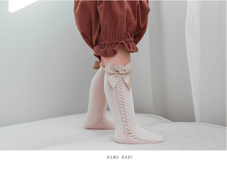 Baby Kid Girls Solid Color Bow Accessories Socks