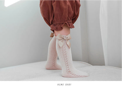 Baby Kid Girls Solid Color Bow Accessories Socks
