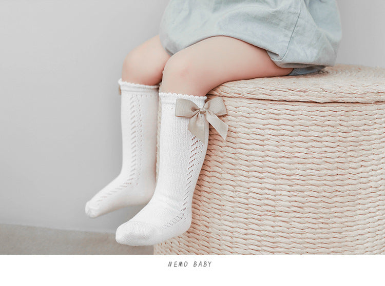Baby Kid Girls Solid Color Bow Accessories Socks