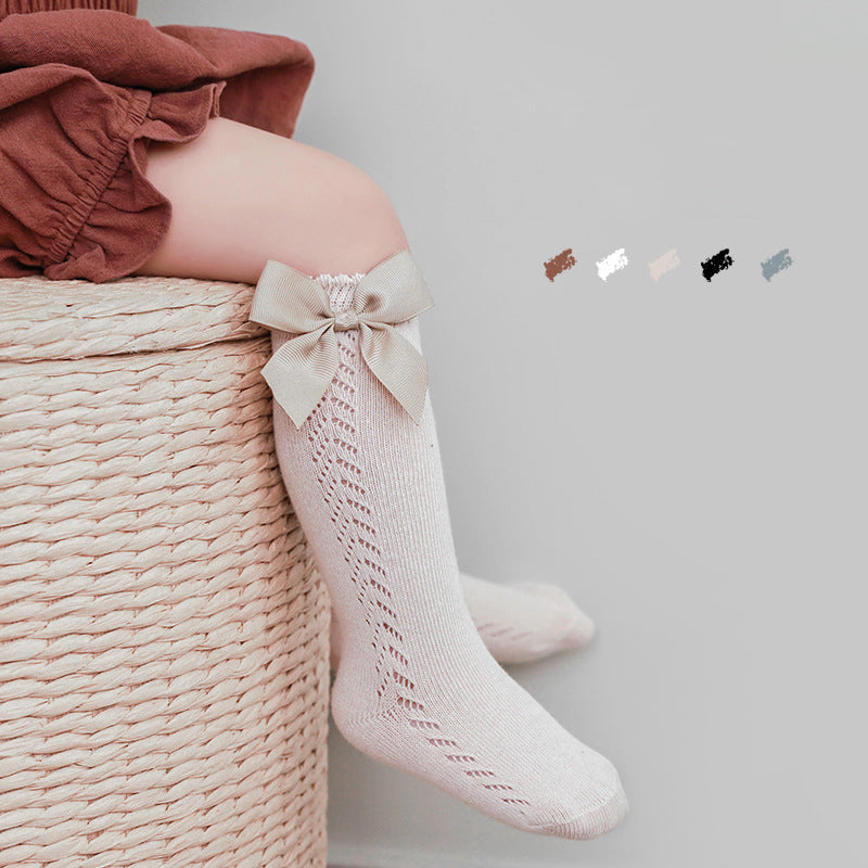 Baby Kid Girls Solid Color Bow Accessories Socks