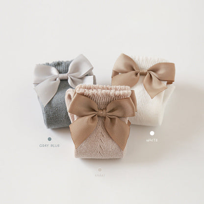 Baby Kid Girls Solid Color Bow Accessories Socks