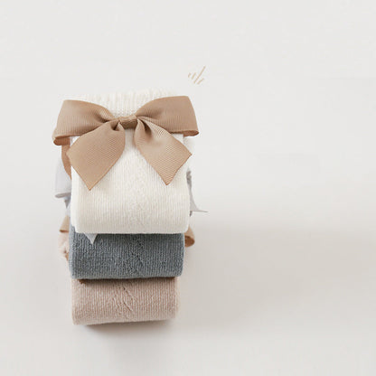 Baby Kid Girls Solid Color Bow Accessories Socks