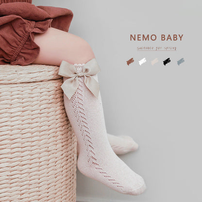 Baby Kid Girls Solid Color Bow Accessories Socks