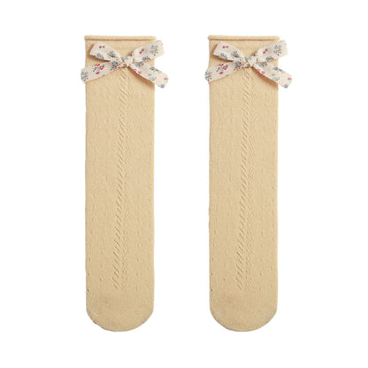 Girls Solid Color Bow Accessories Socks