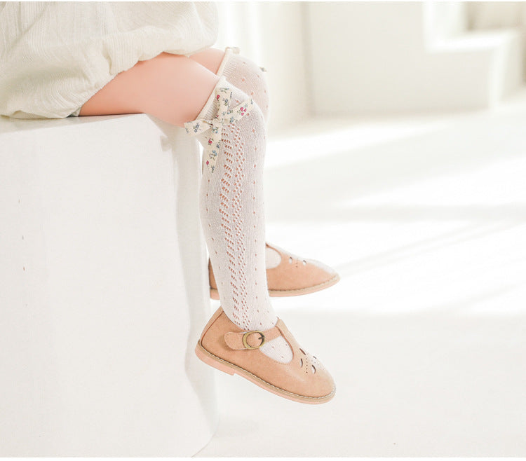 Girls Solid Color Bow Accessories Socks