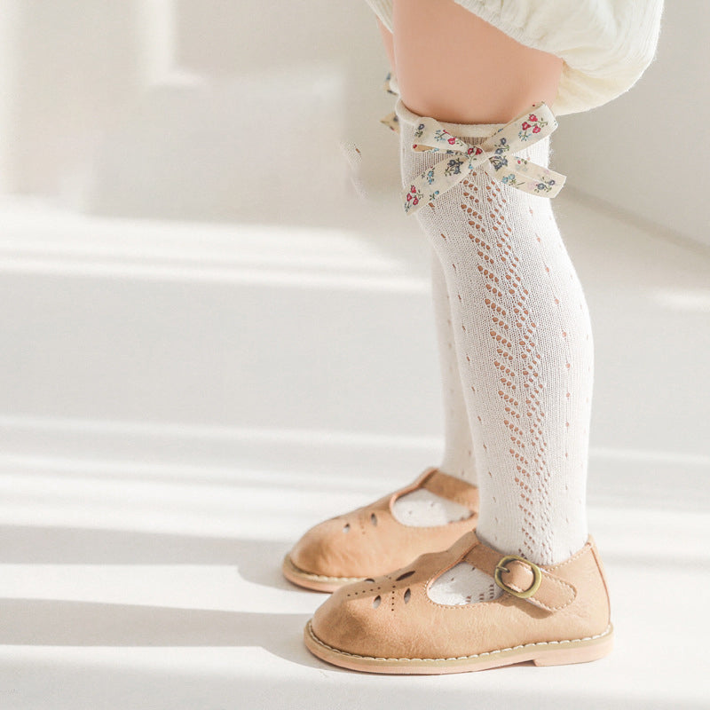 Girls Solid Color Bow Accessories Socks
