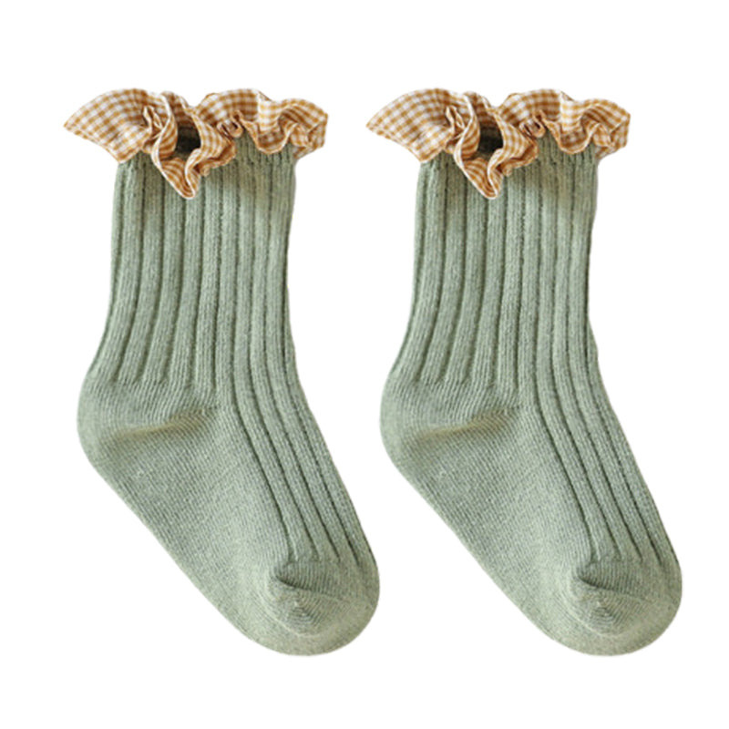 Baby Kid Girls Solid Color Flower Checked Print Accessories Socks