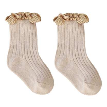 Baby Kid Girls Solid Color Flower Checked Print Accessories Socks
