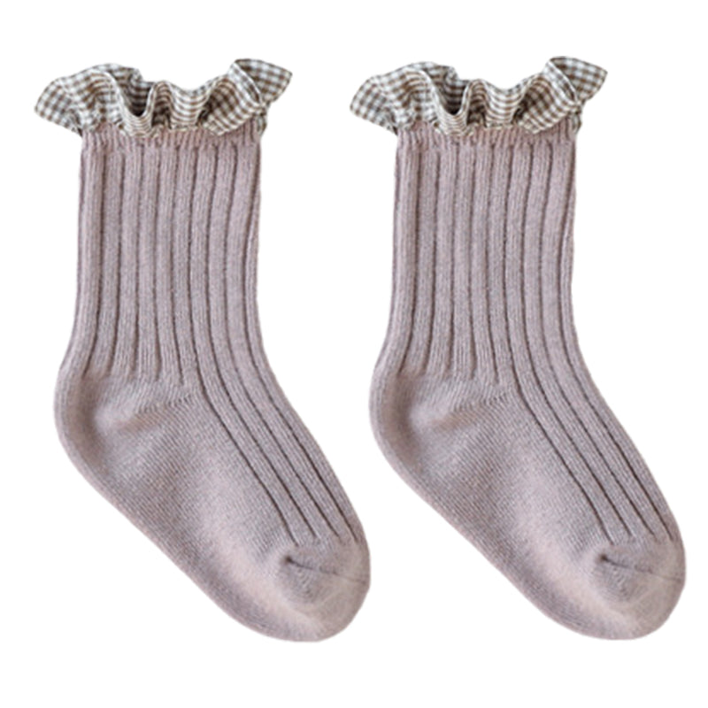 Baby Kid Girls Solid Color Flower Checked Print Accessories Socks