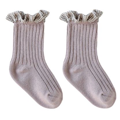 Baby Kid Girls Solid Color Flower Checked Print Accessories Socks