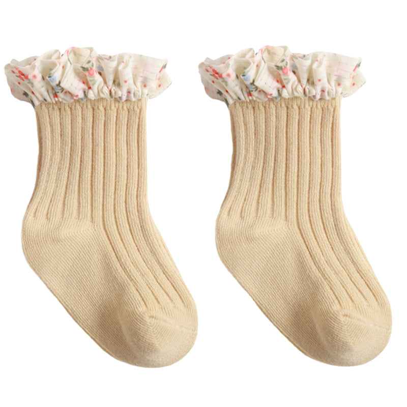Baby Kid Girls Solid Color Flower Checked Print Accessories Socks