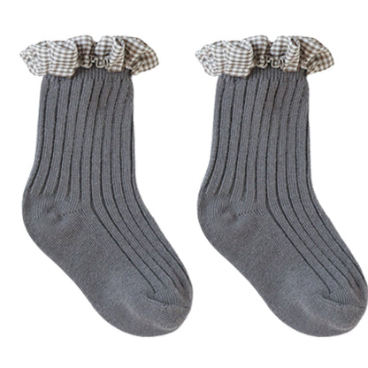 Baby Kid Girls Solid Color Flower Checked Print Accessories Socks