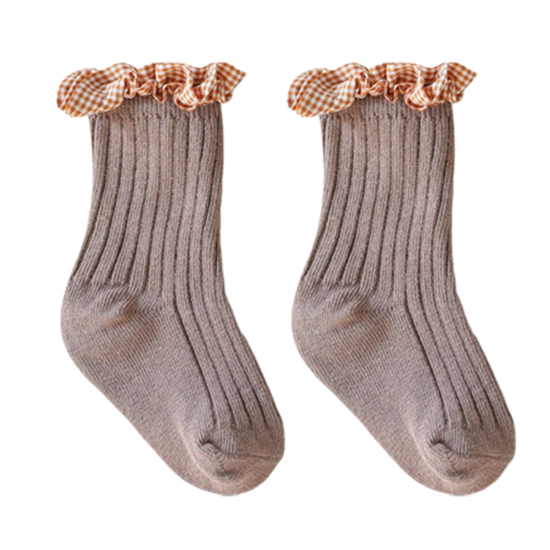 Baby Kid Girls Solid Color Flower Checked Print Accessories Socks