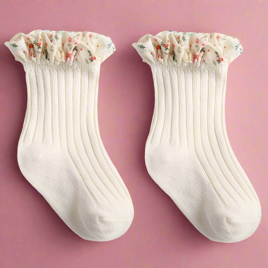 Baby Kid Girls Solid Color Flower Checked Print Accessories Socks