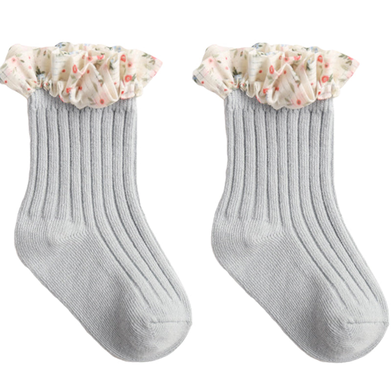 Baby Kid Girls Solid Color Flower Checked Print Accessories Socks