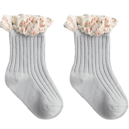 Baby Kid Girls Solid Color Flower Checked Print Accessories Socks