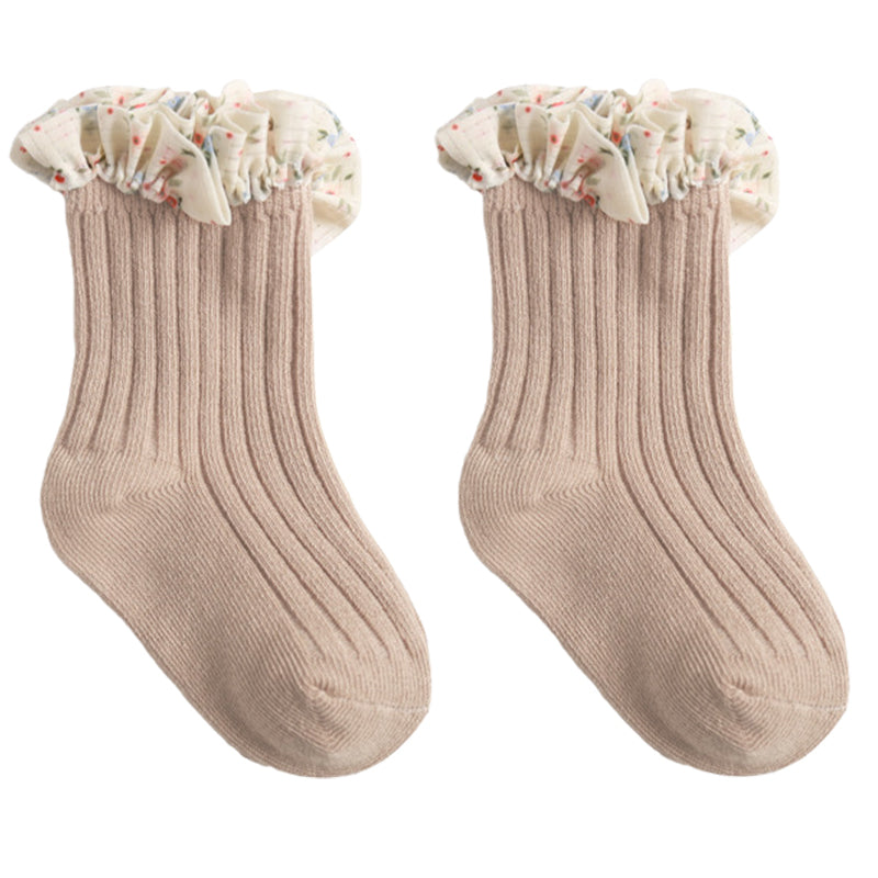 Baby Kid Girls Solid Color Flower Checked Print Accessories Socks