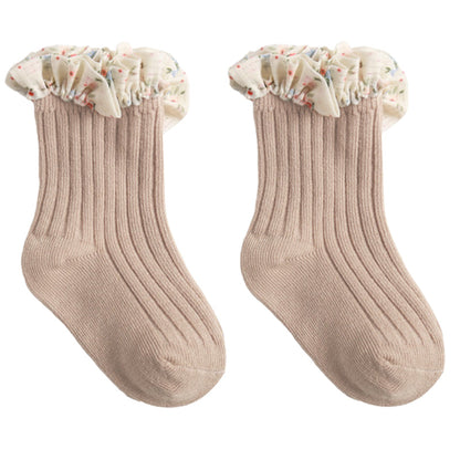 Baby Kid Girls Solid Color Flower Checked Print Accessories Socks