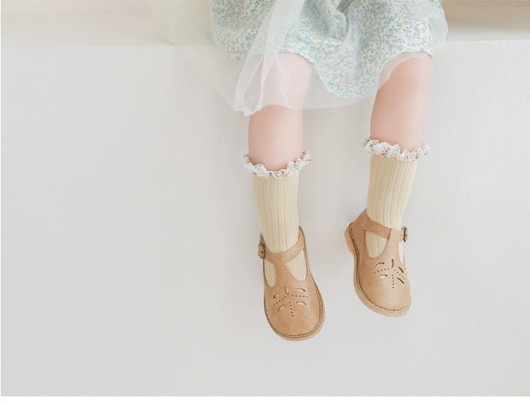 Baby Kid Girls Solid Color Flower Checked Print Accessories Socks