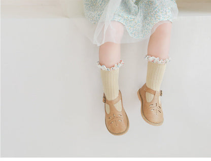 Baby Kid Girls Solid Color Flower Checked Print Accessories Socks
