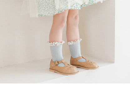 Baby Kid Girls Solid Color Flower Checked Print Accessories Socks