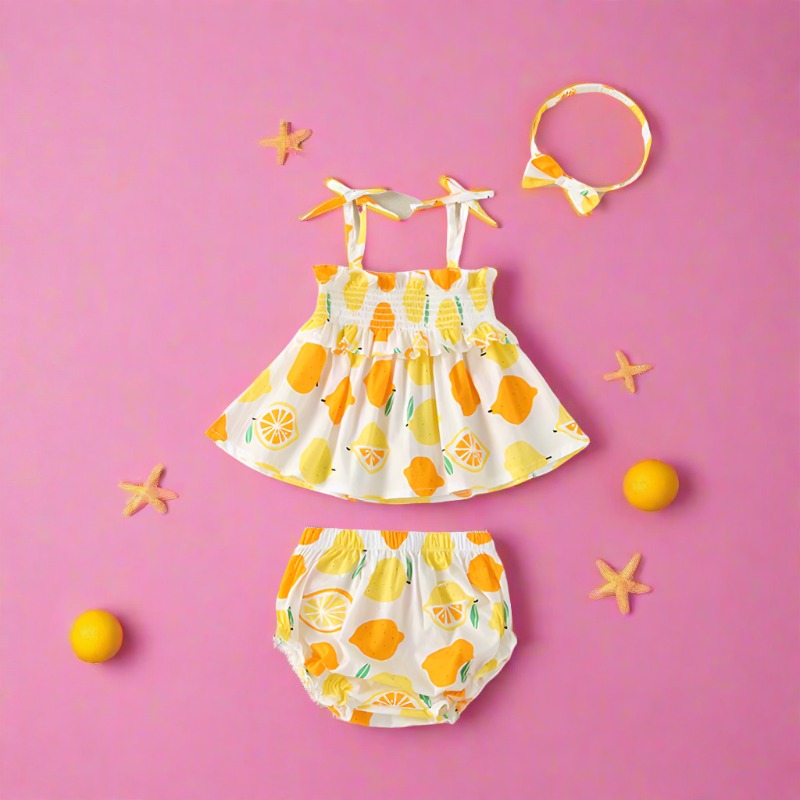 3 Pieces Set Baby Girls Tank Tops Shorts And Bow Headwear