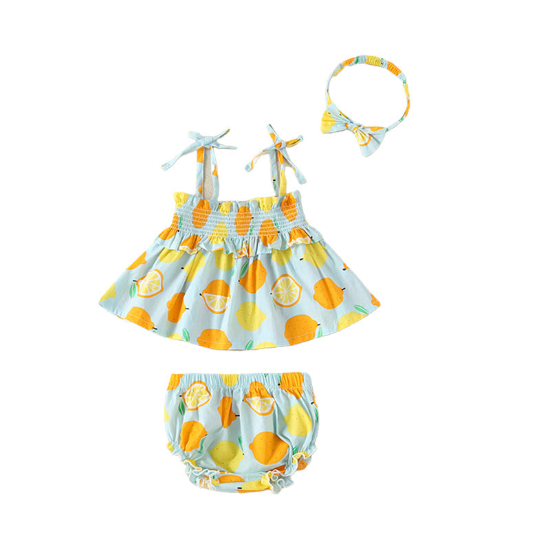 3 Pieces Set Baby Girls Tank Tops Shorts And Bow Headwear