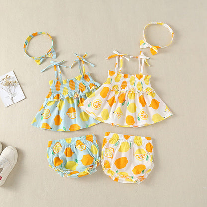 3 Pieces Set Baby Girls Tank Tops Shorts And Bow Headwear