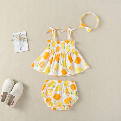 3 Pieces Set Baby Girls Tank Tops Shorts And Bow Headwear