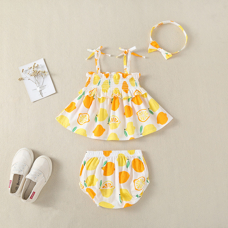 3 Pieces Set Baby Girls Tank Tops Shorts And Bow Headwear
