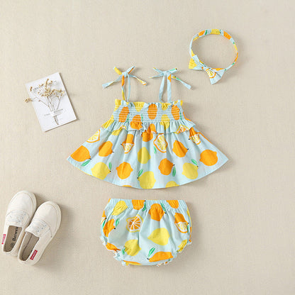 3 Pieces Set Baby Girls Tank Tops Shorts And Bow Headwear