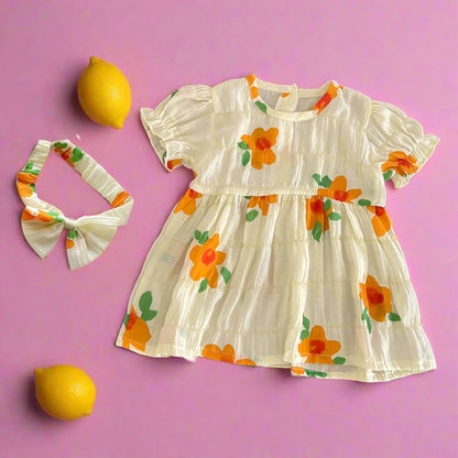 Baby Kid Girls Flower Print Rompers And Dresses Headwear