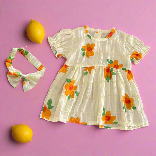 Baby Kid Girls Flower Print Rompers And Dresses Headwear