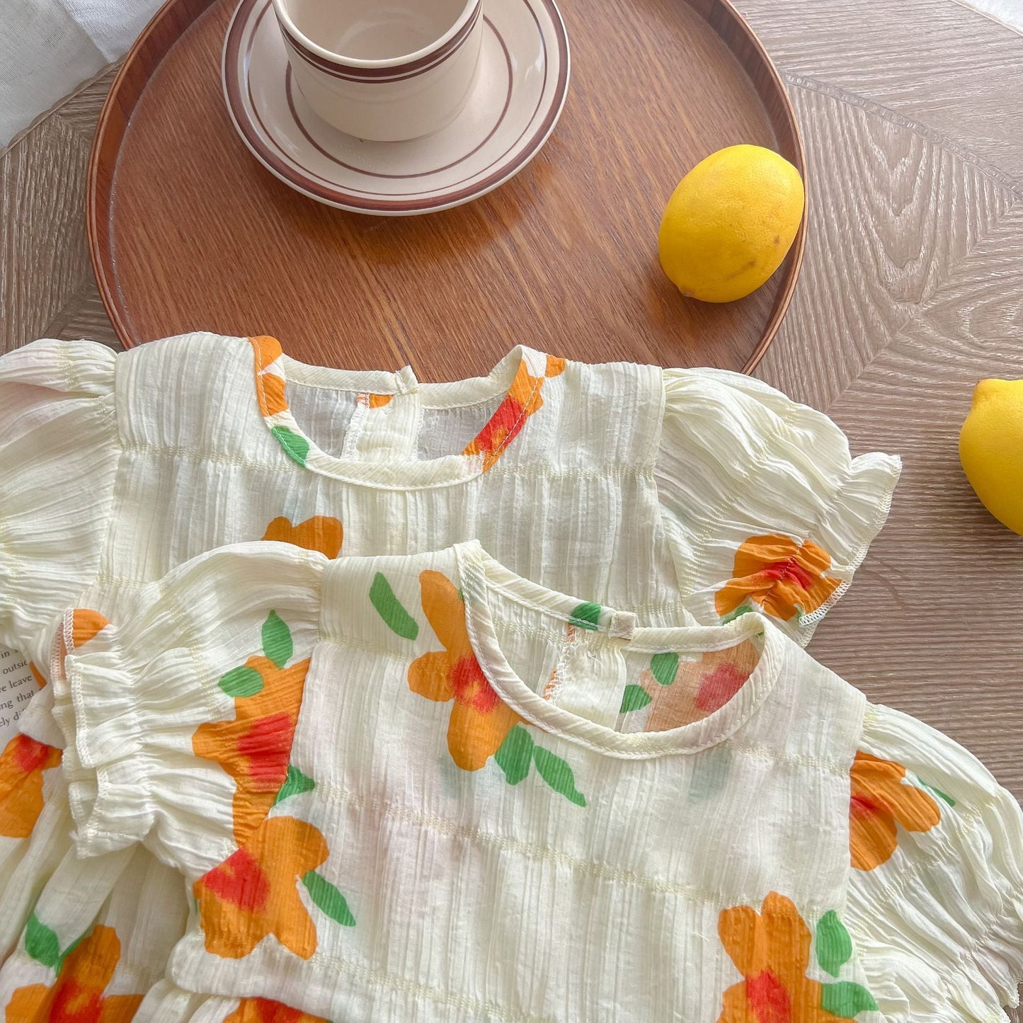 Baby Kid Girls Flower Print Rompers And Dresses Headwear