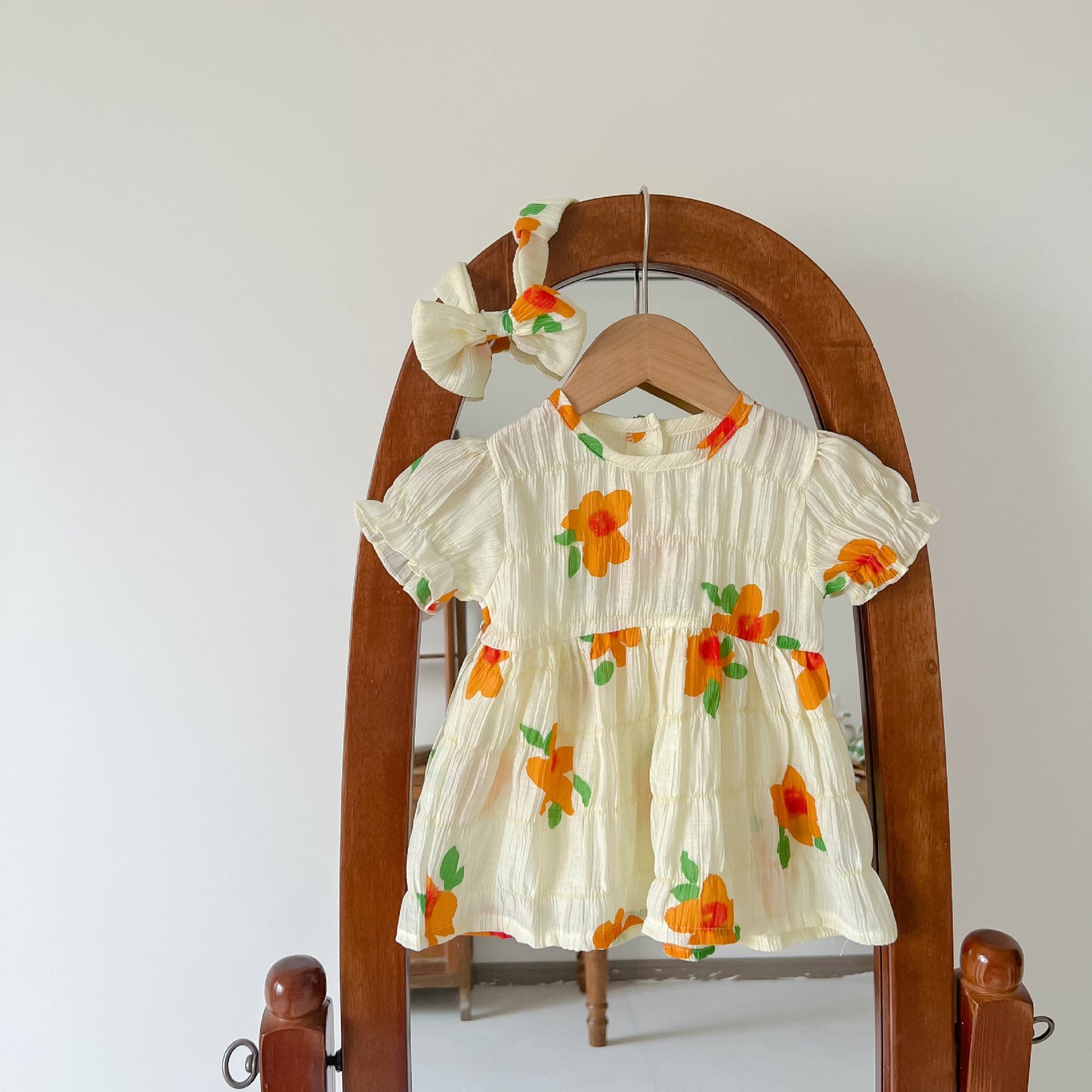 Baby Kid Girls Flower Print Rompers And Dresses Headwear