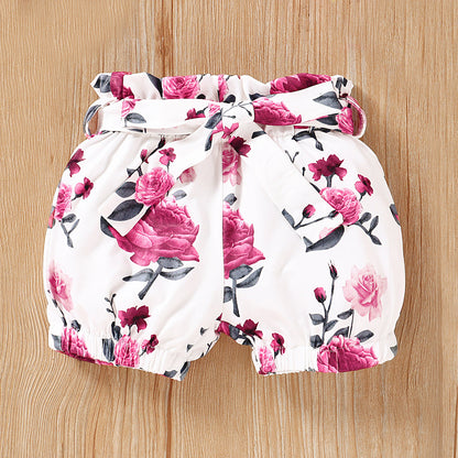 3 Pieces Set Baby Girls Shorts And Bow Headwear