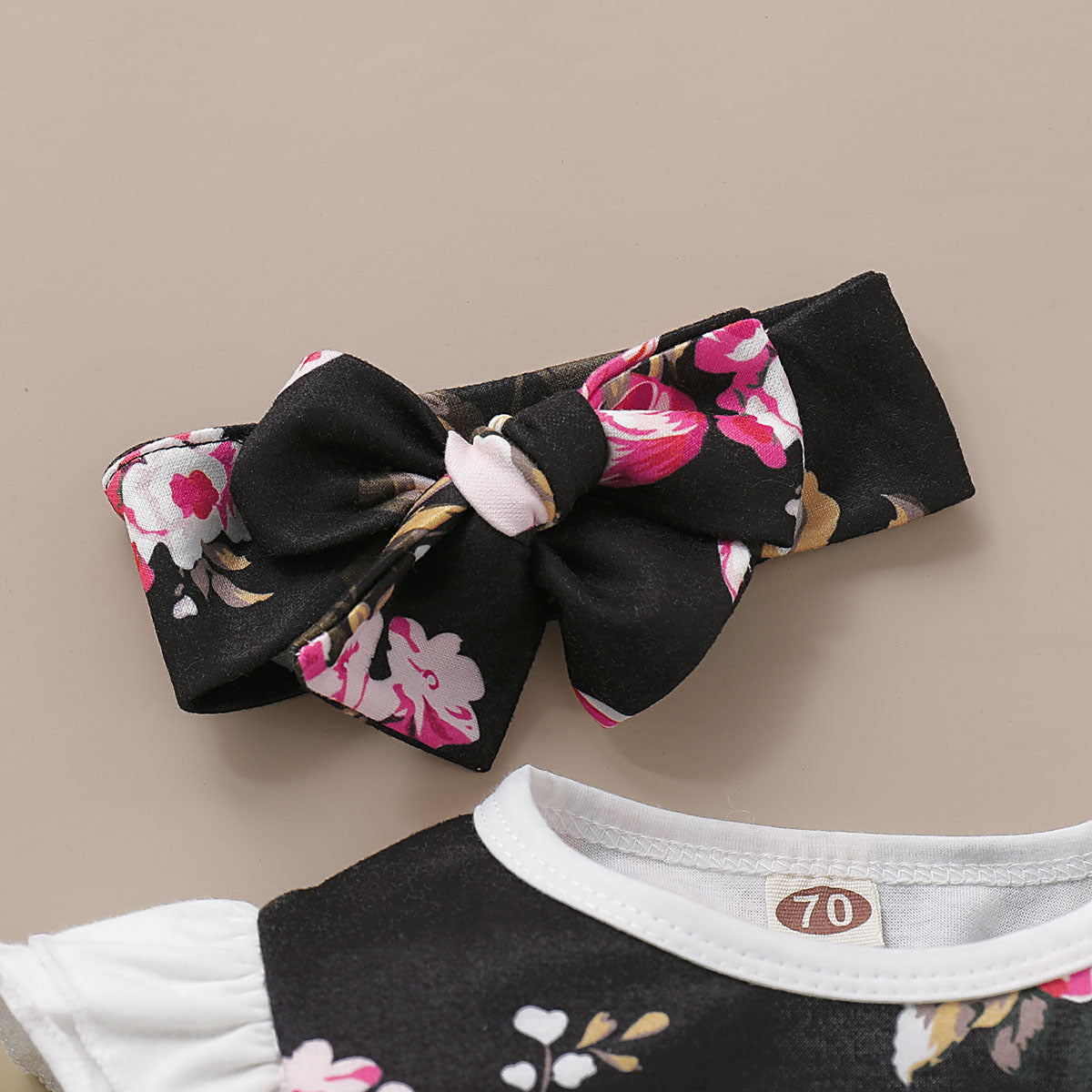 Baby Girls Flower Print Jumpsuits Headwear