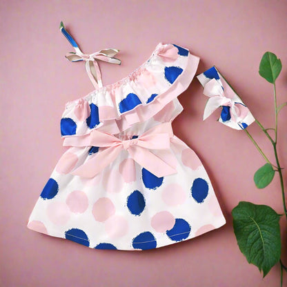 Baby Kid Girls Polka dots Bow Print Dresses Headwear