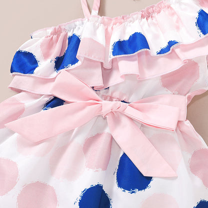 Baby Kid Girls Polka dots Bow Print Dresses Headwear