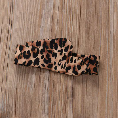 3 Pieces Set Baby Girls Leopard Tops Shorts And Bow Headwear