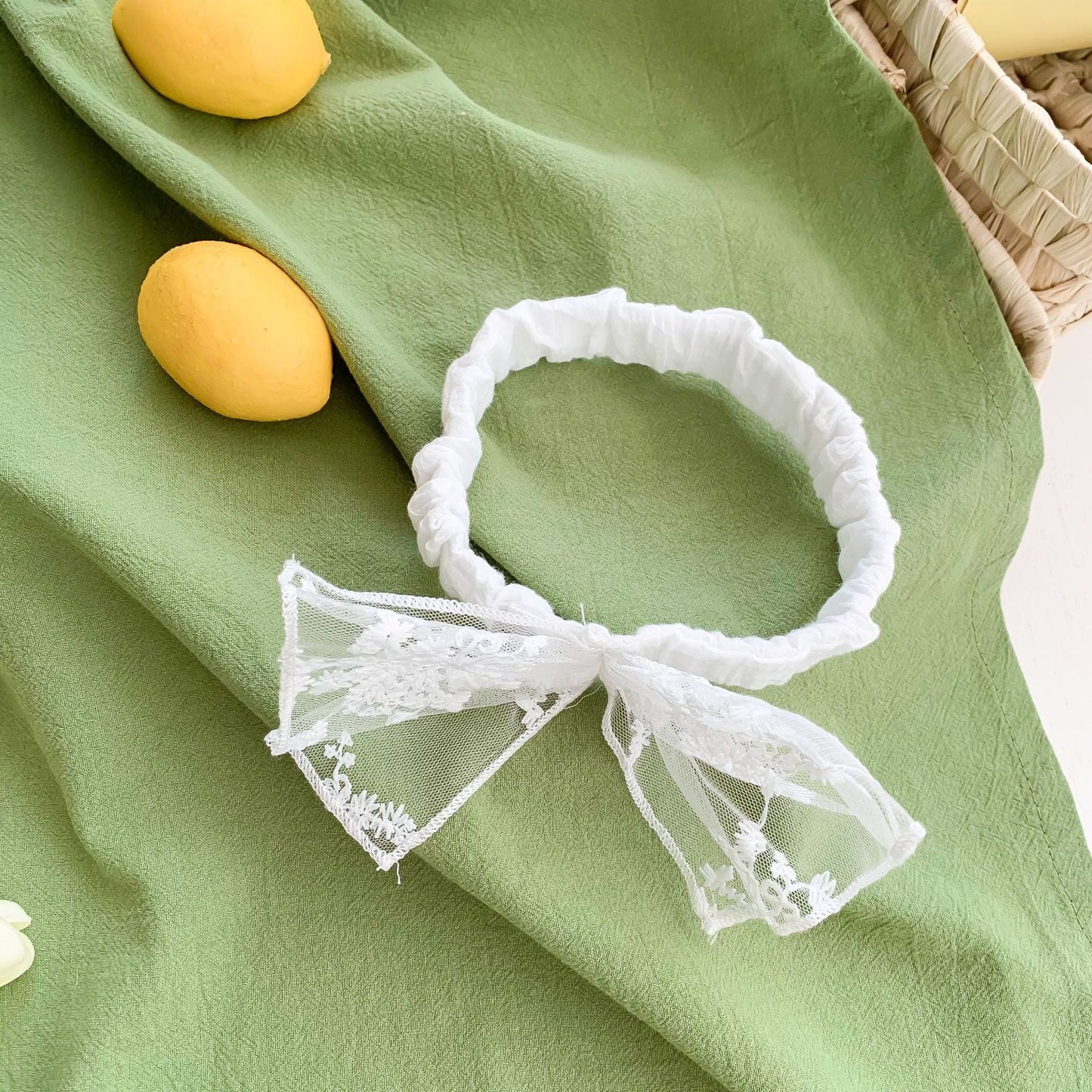Baby Girls Solid Color Lace Rompers And Headwear