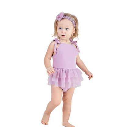 Baby Girls Solid Color Bow Rompers Headwear Wholesale 22051609