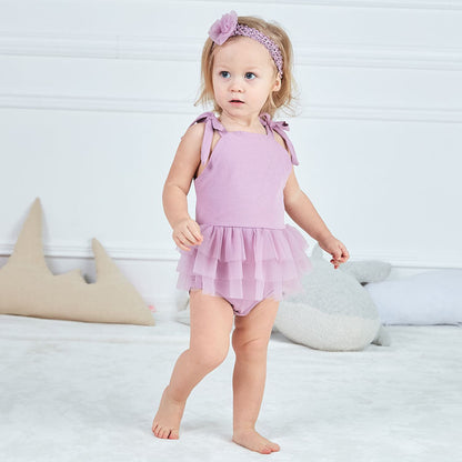 Baby Girls Solid Color Bow Rompers Headwear Wholesale 22051609