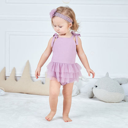 Baby Girls Solid Color Bow Rompers Headwear Wholesale 22051609