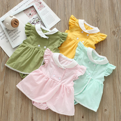 Baby Girls Solid Color Rompers And Bow Accessories Headwear