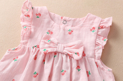 3 Pieces Set Baby Girls Fruit Bow Print Dresses And Underwears
